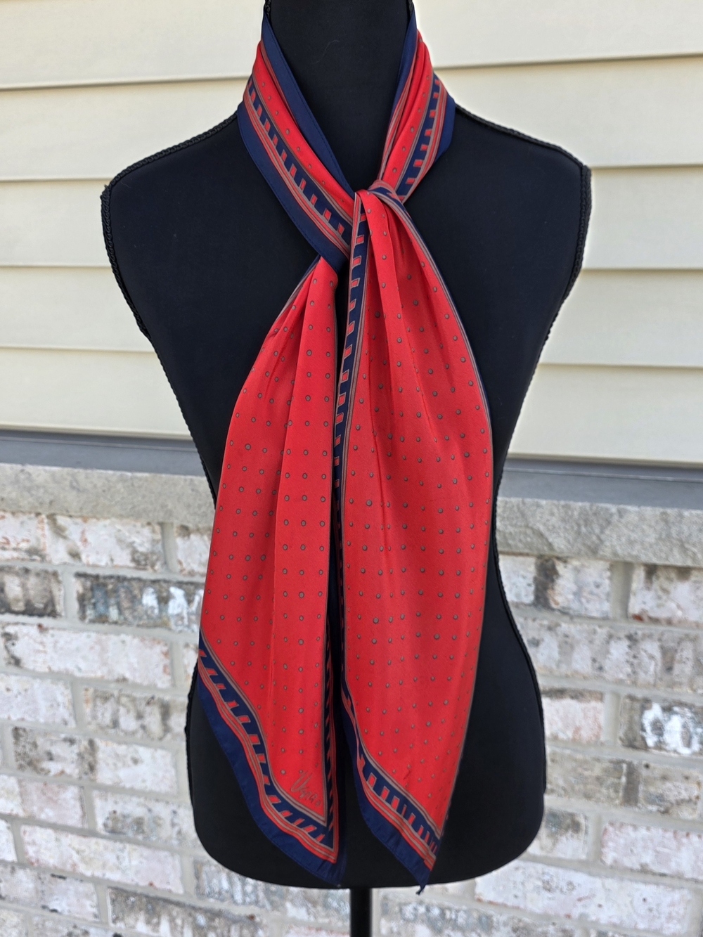 Vintage Vera Neumann Red Silk Polka Dot Long Scarf 62”
